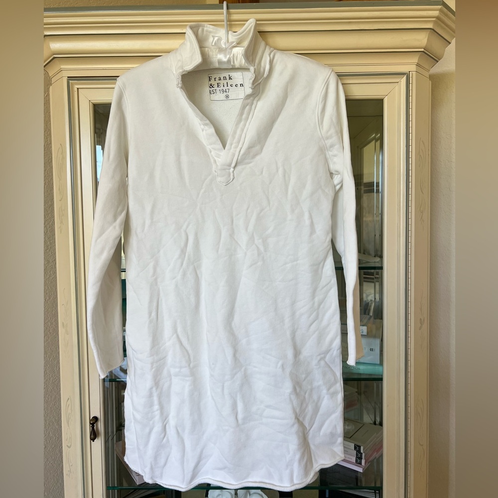 New Frank & Eileen Nicole White Triple Fleece Popover Henley Mini Dress M - Picture 6 of 7